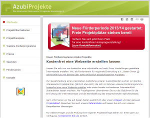 Screenshot der Webseite azubi-projekte.de Hier werden kostenlose Webseiten erstellt durch Azubis beworben.